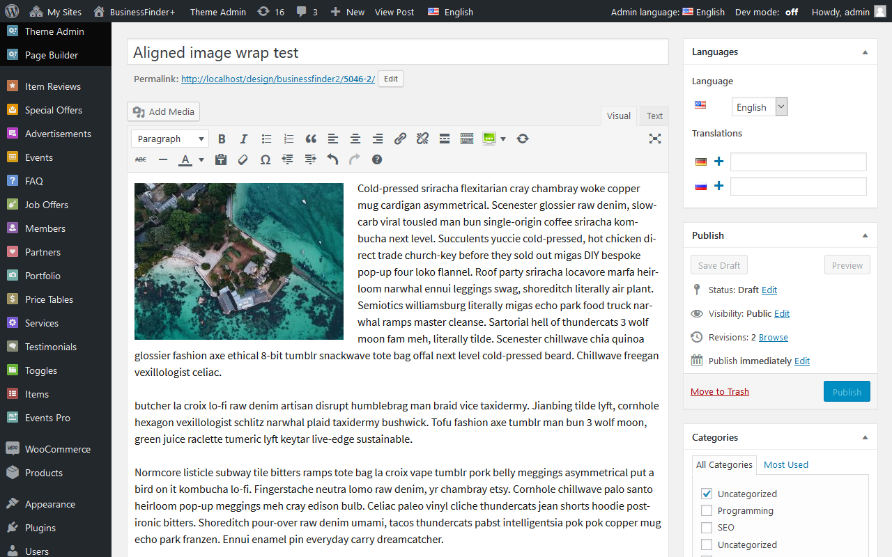 Text wrapped around an image in classic WordPress editor