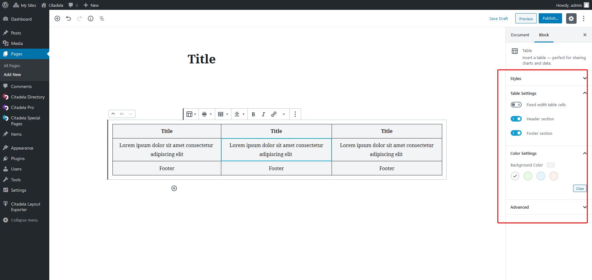 Wordpress Table block