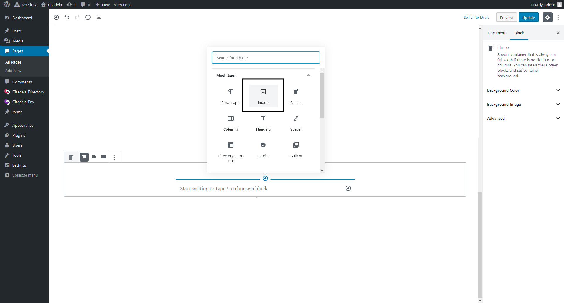 Process of choosing nested blocks