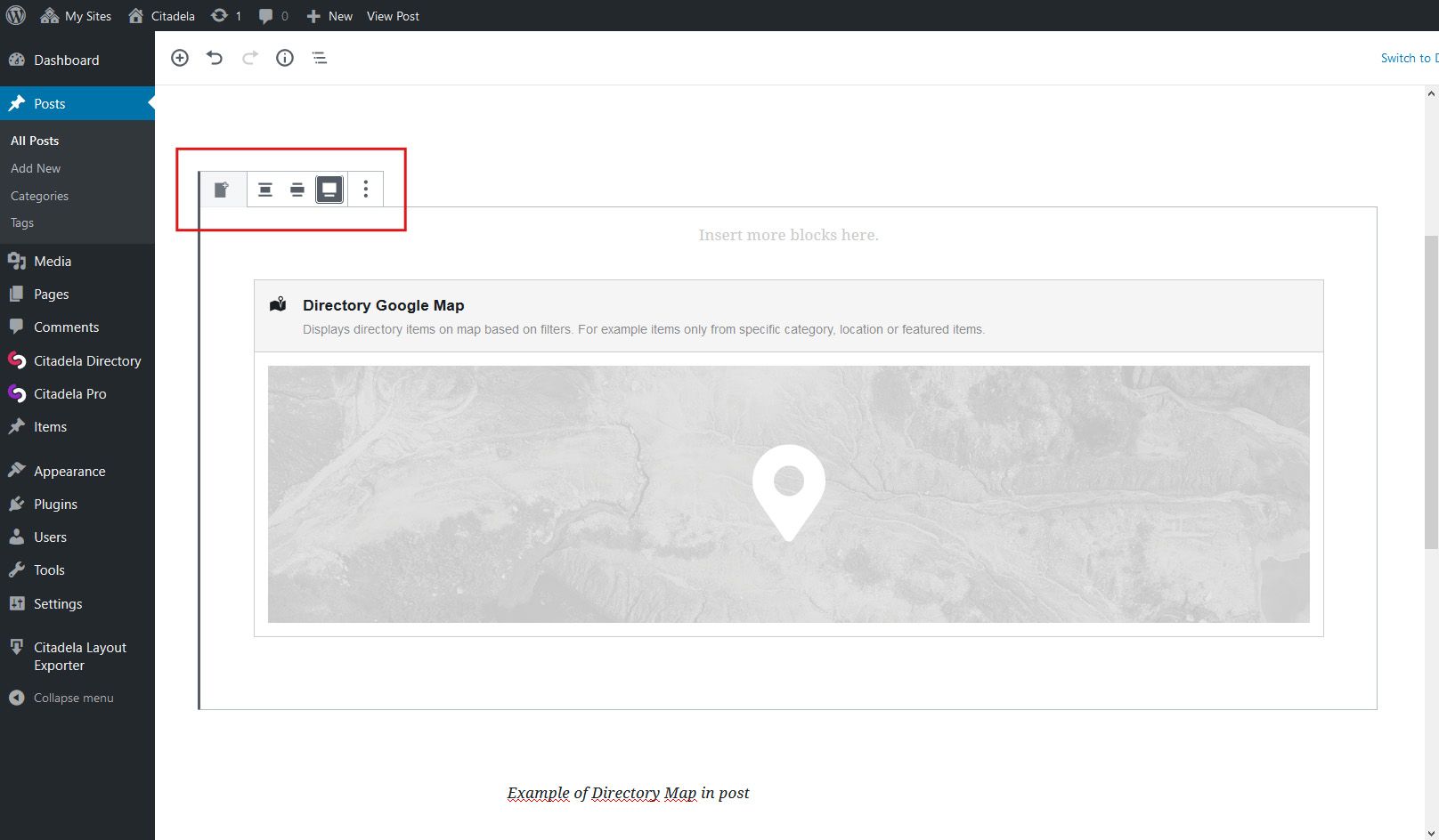 Google Map block inserted into AIT Cluster block