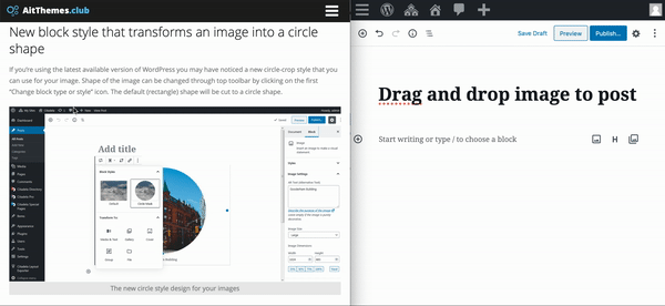 Drag and drop image from published post to content area