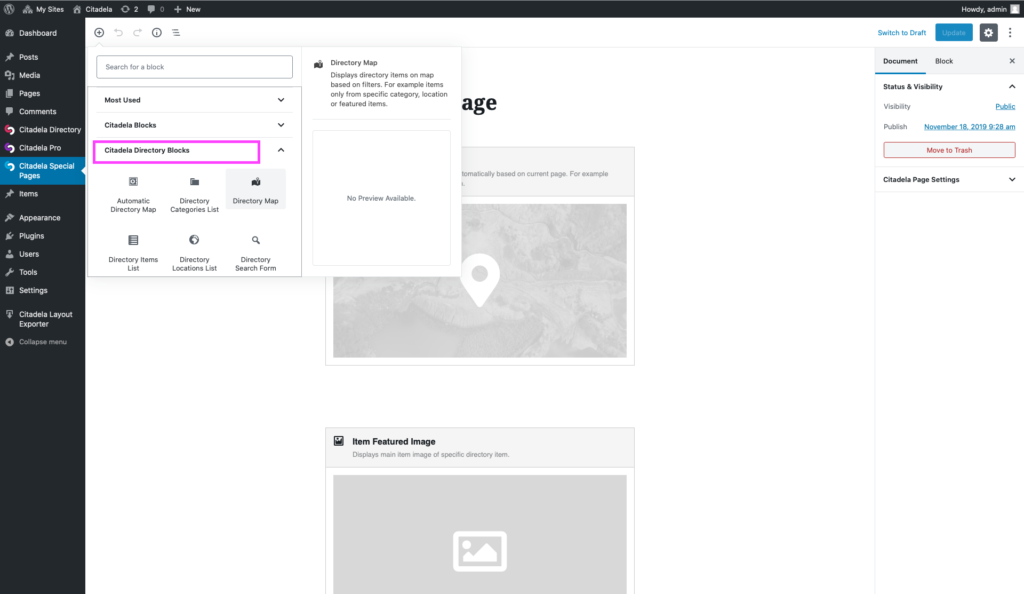 Blokken weergeven in Gutenberg WordPress Editor Citadela Thema