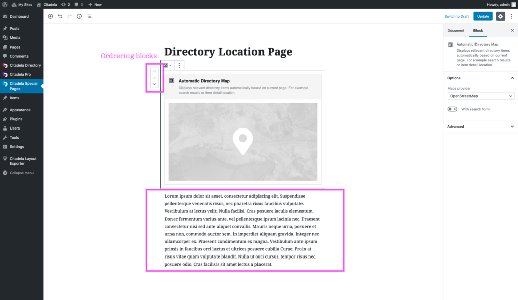Hoe blokken te bestellen in WordPress listing detail