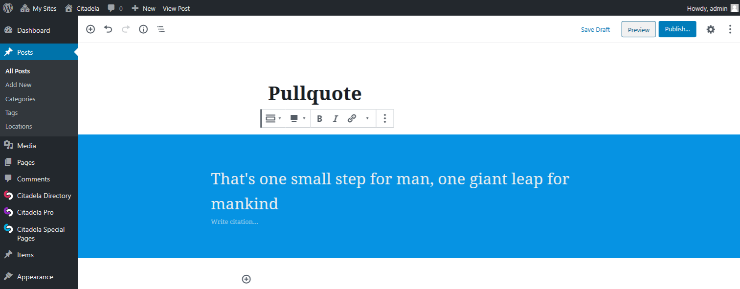 Pullqoute 塊的全寬對齊