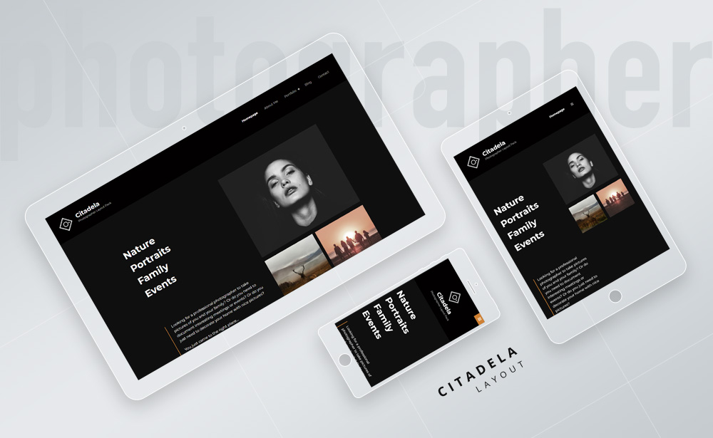 Responsive photographer WordPress theme layout