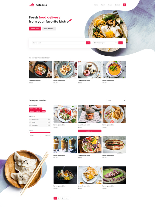 Page d'accueil du thème WordPress pour la livraison de nourriture