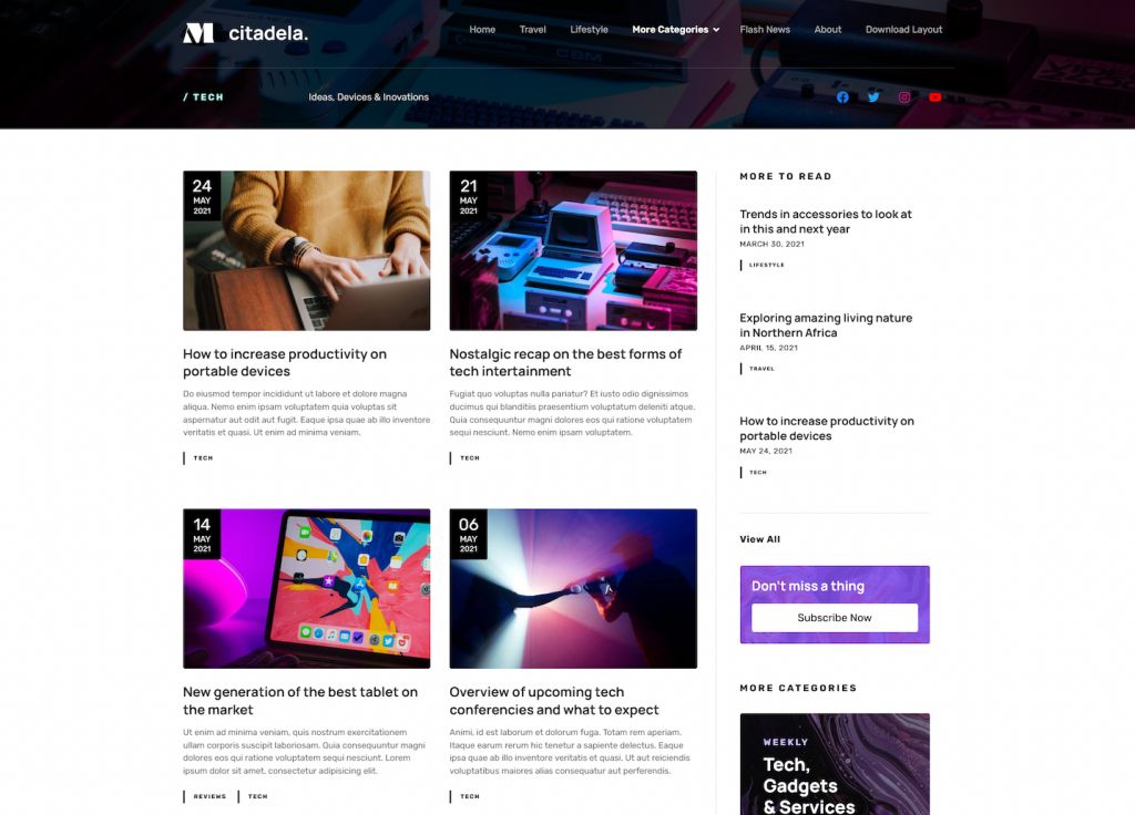 Halaman kategori di dalam laman web majalah