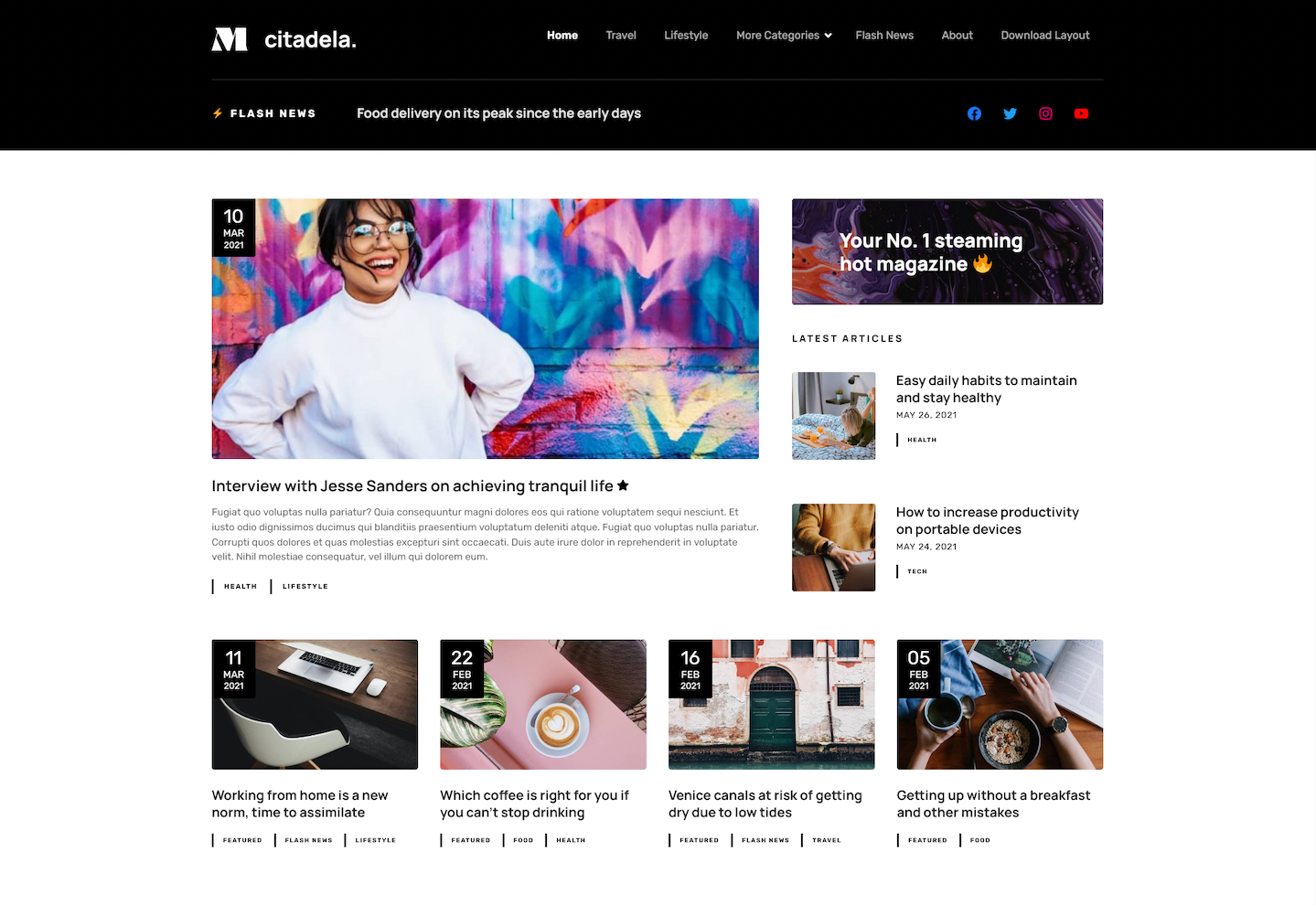 Homepage of magazine WordPress theme