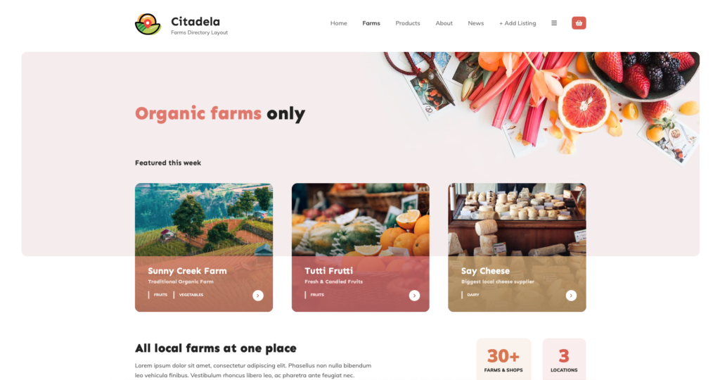 Citadela Farms - another example of WordPress Directory theme