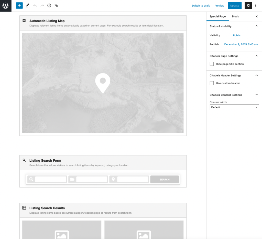 WordPress directory theme search results administration