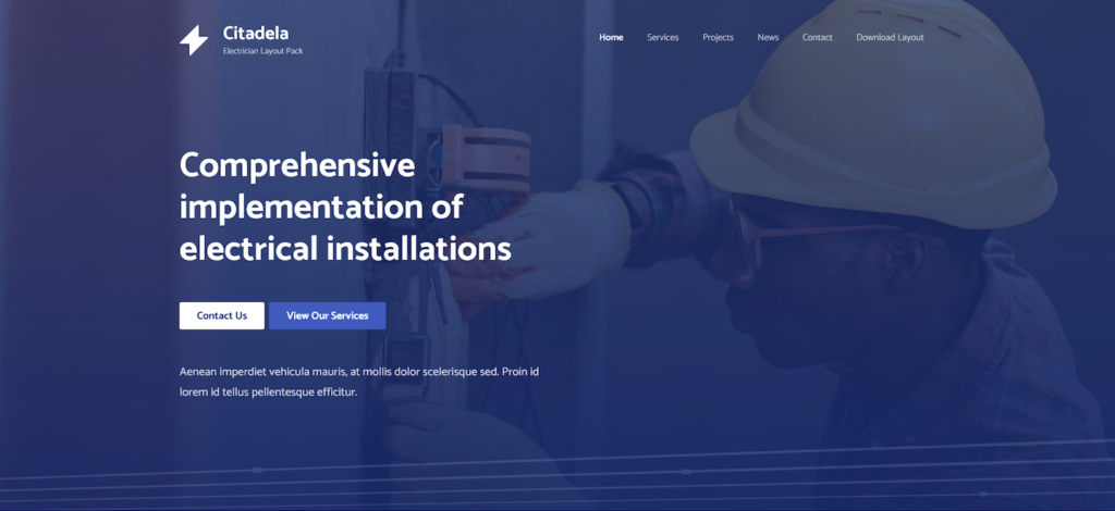 Electrician website template homepage header