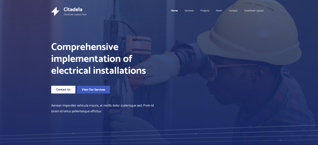 Electrician wordpress theme homepage header