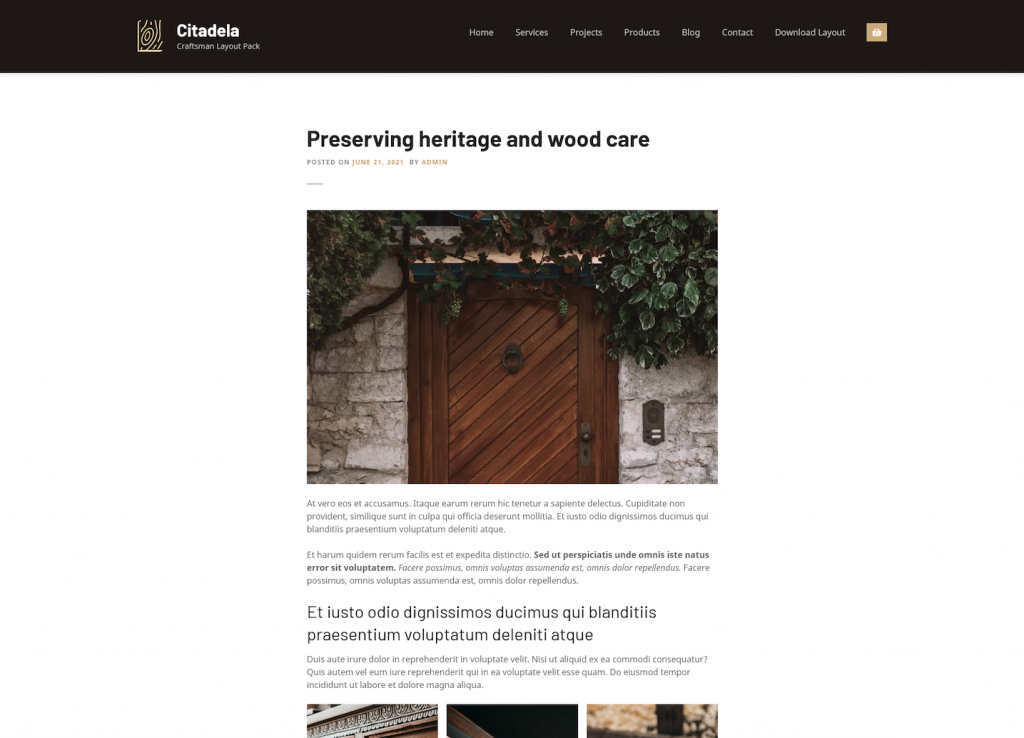 Craftsman WordPress theme blog post
