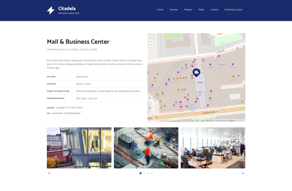 Citadela 電工 WordPress 佈局包中的項目詳細信息