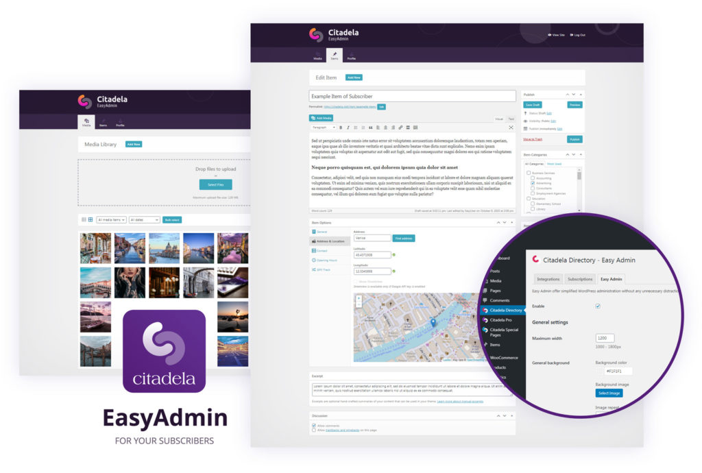 WordPress directory theme with Eash admin feature turned on