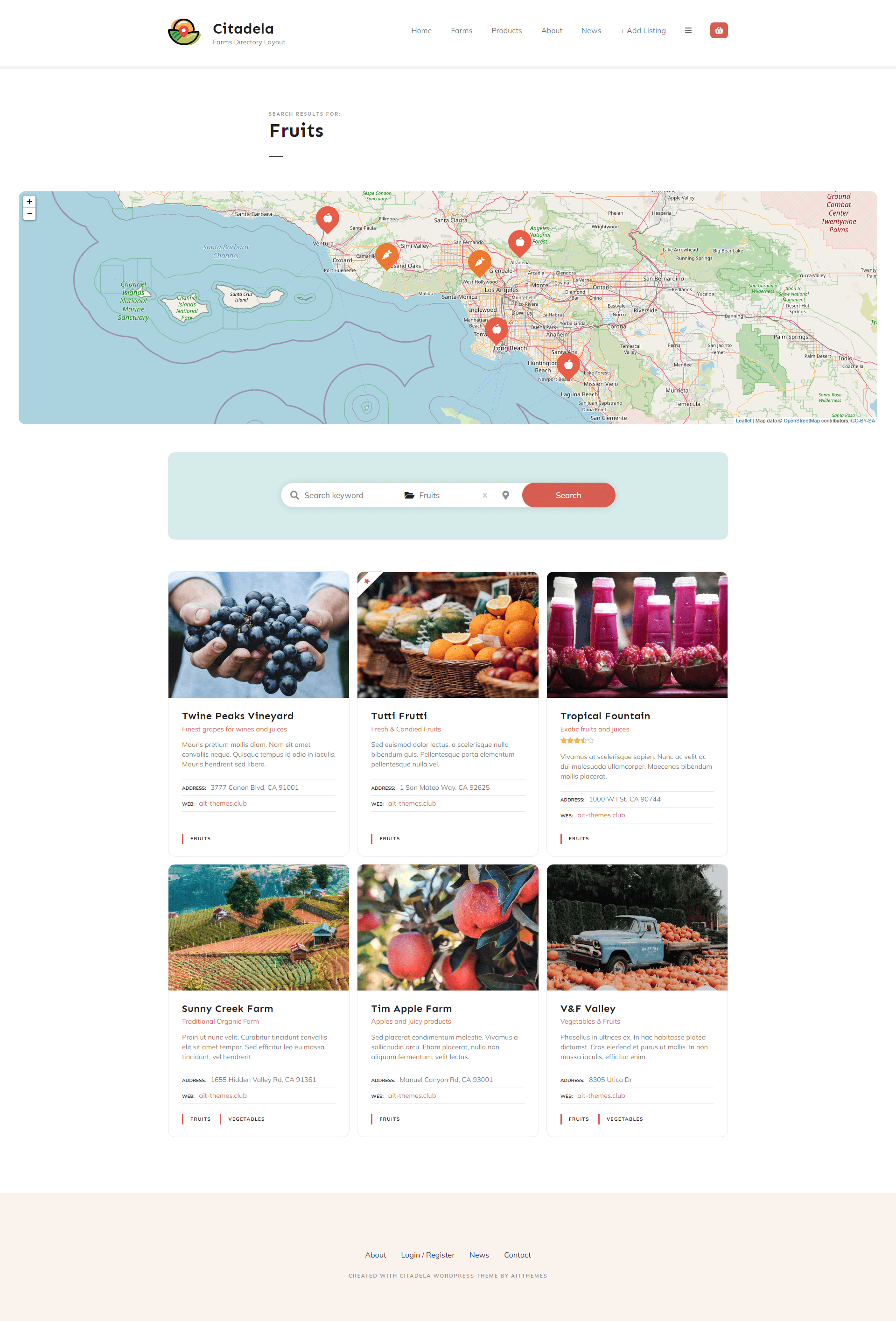 Çiftlik WordPress teması etkileşimli arama 