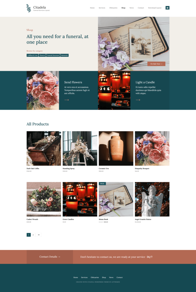 쇼핑 페이지 WordPress 장례식 테마