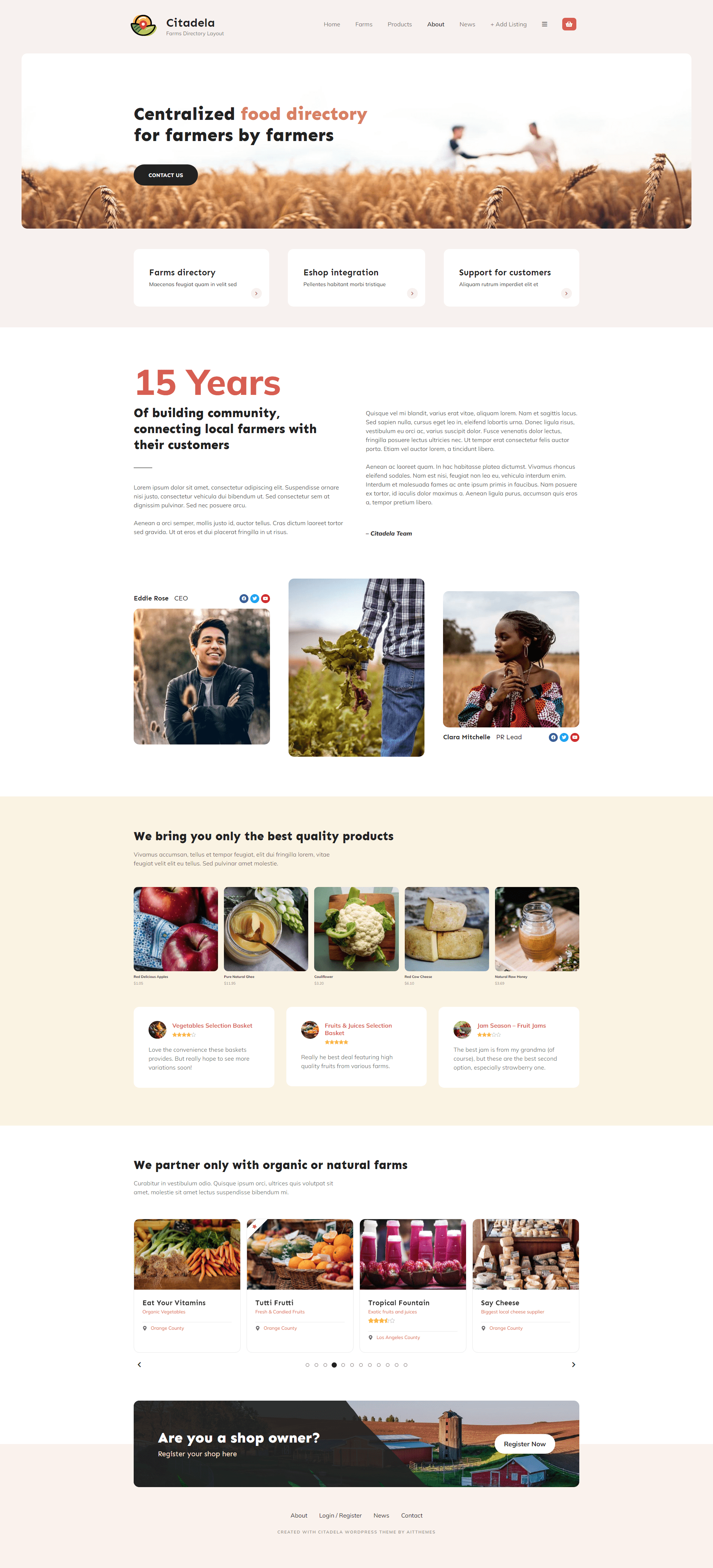 About page using Citadela Farms WordPress theme