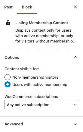 Options for WordPress Paywall. Settings who is allowed to see the content.