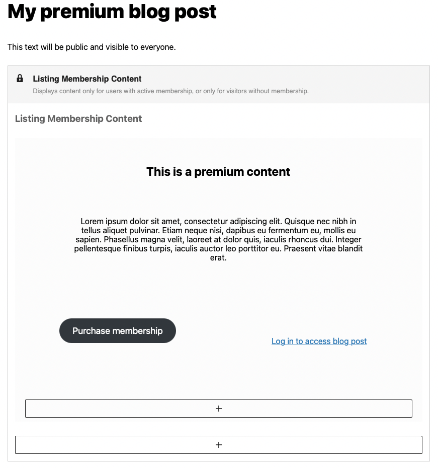Block in Gutenberg editor for WordPress Paywall