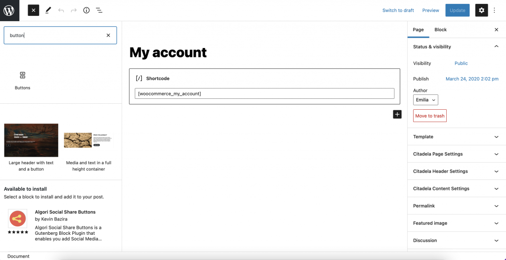 Add item listing My Account page