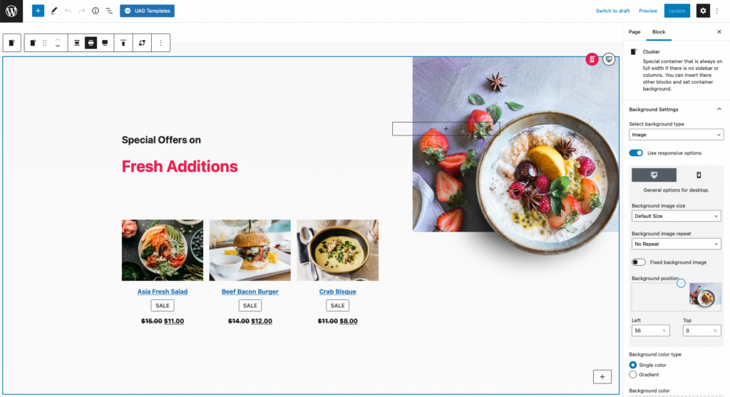 Construtor de menu de restaurante WordPress