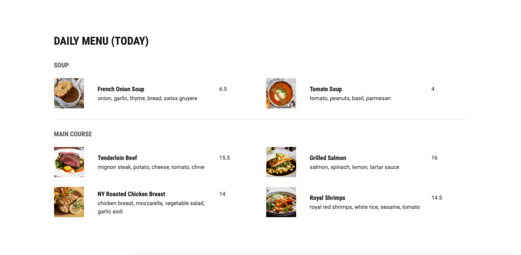 Enkel redigering av daglig meny WordPress Restaurant Theme