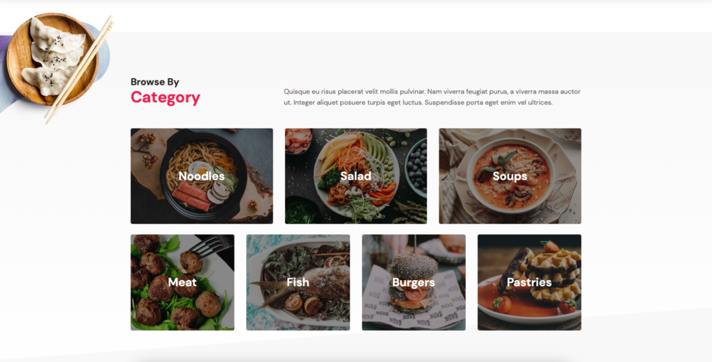 Paparkan menu makanan dan minuman dalam kategori di laman web WordPress untuk restoran